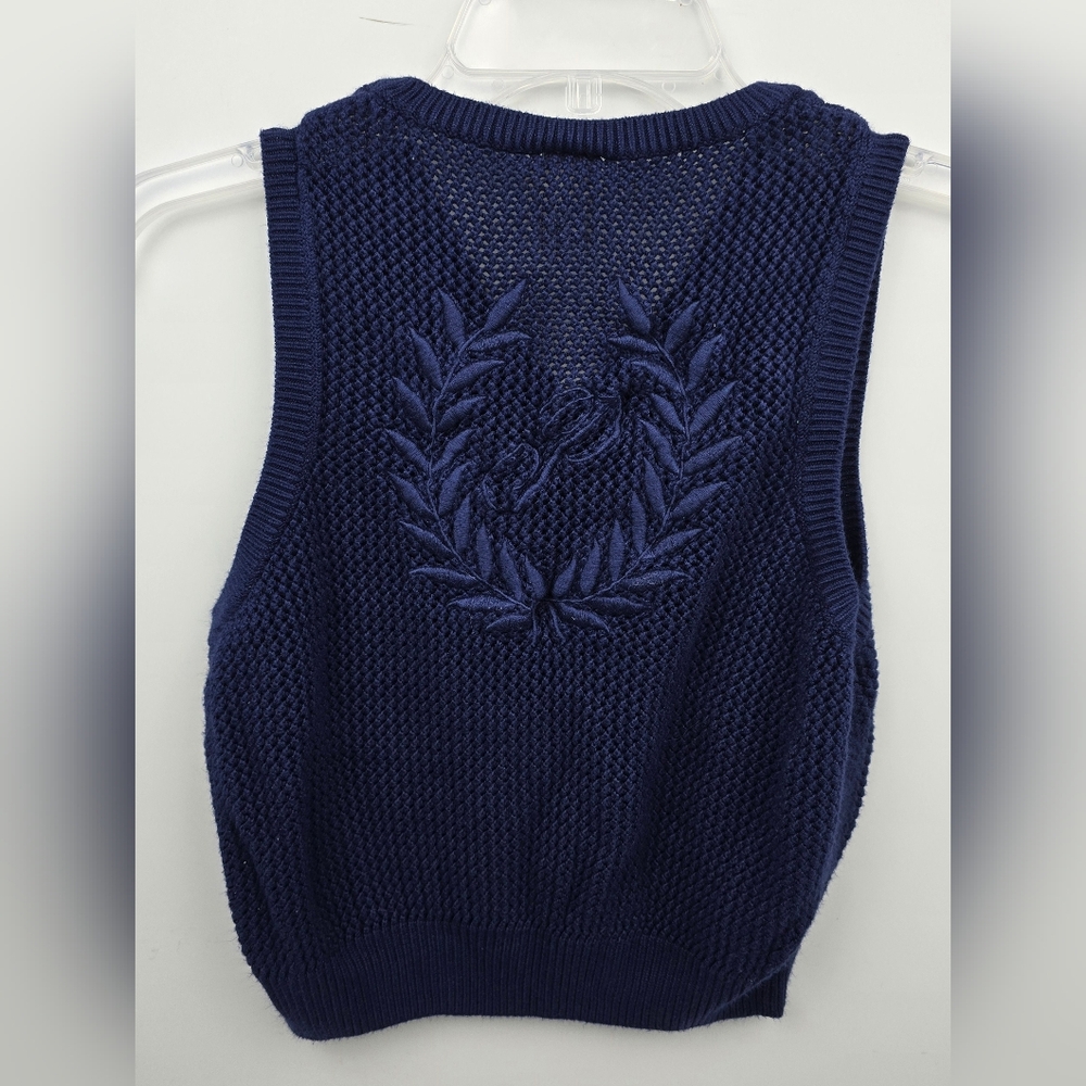 Pink by Victoria Secret Women Cambridge Knit Cropped Vest Navy Blue Size XS NWOT - Picture 6 of 13